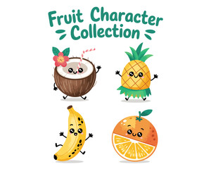 Obraz premium Fruit Character Collection: A vibrant and cheerful collection of fruit characters, each with a unique and endearing personality, showcasing the playful side of nature's bounty.