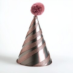 Rose Gold Glitter Party Hat with Pom Pom