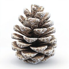 Frost-Covered Pine Cone on White Background