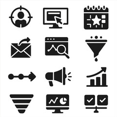 Strategy audience seo campaign icon marketing growth target ads vector chart funnel