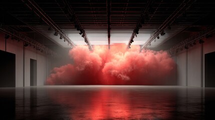 Red Smoke in Modern Hangar, Lighting , Warehouse