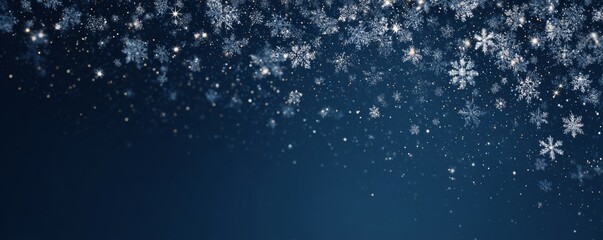Snowflake Elegance Sparkling Snowfall on Deep Blue Backdrop, Winter , Holiday