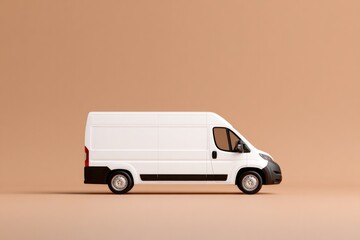 Sleek white van against soft beige backdrop, showcasing modern m