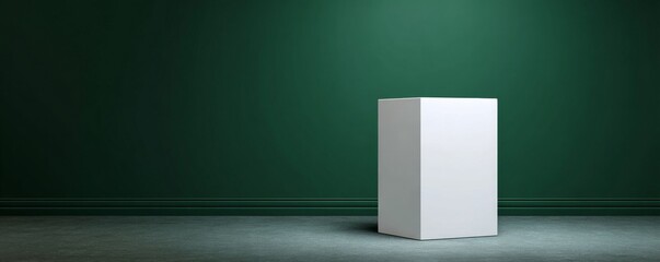 White Display Plinth on Dark Green Wall, Presentation, Mockup