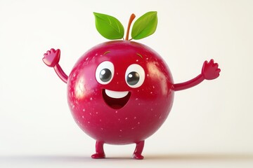 3D cartoon character cranberry, isolated on a white background.
