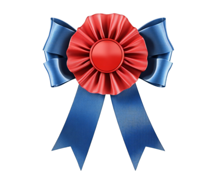 Realistic Red and Blue Award Ribbon with Blank Center Isolated on Transparent Background