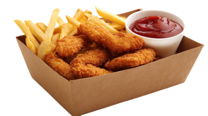 Fried chicken with french fries and nuggets meal