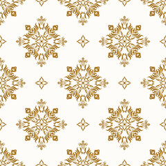 Native ethnic thai geometric pattern samless gold and red on a light gray background. Native thai fabric tiles, temple, wallpaper, carpets.