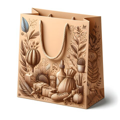 A brown paper shopping bag isolated on white background