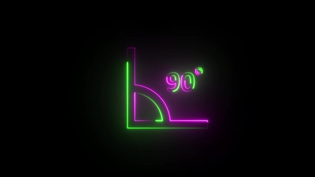 Angle 90 degrees icon , Rotation Degree icons , geometric mathematical angle radian of 90 rotation arrow symbol, isolated on transparent background, neon sign .