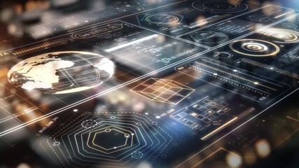 Futuristic global digital data processing interface showing a code flowing - Powered by Adobe