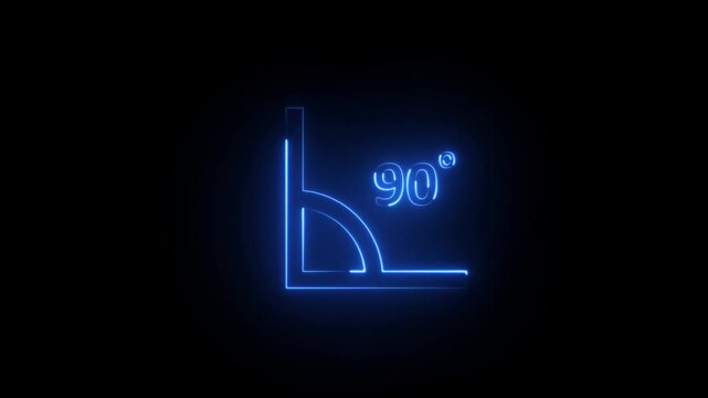 Angle 90 degrees icon , Rotation Degree icons , geometric mathematical angle radian of 90 rotation arrow symbol, isolated on transparent background, neon sign .