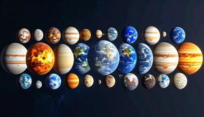Planets in space, various sizes and colors