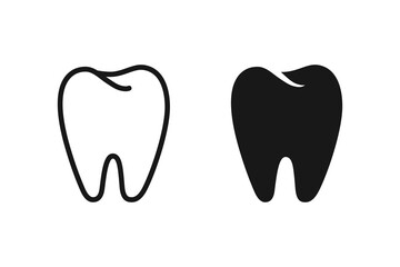 Tooth icon. Teeth icon set. Tooth vectors icons set in filled and line. Tooth shape symbol. Black icon of tooth isolated
