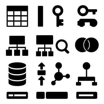 Query entity diagram database schema icon stack layout primary set foreign vector