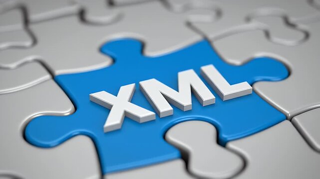 Blue Xml Text On Puzzle Piece Illustrating Connection Concept With Gray Puzzle Pieces Background In A Studio Shot