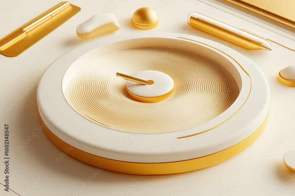 Fototapete gold and white abstract design with circular patterns.