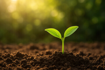 Fototapeta premium young green plant in soil. the business concept began to grow