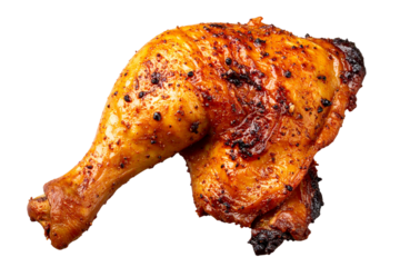 Spiced Chicken Roast Quarter with Charred Skin and Masala Layer, Transparent Background