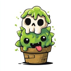 Funny Slime-Dripping Zombie Plant Character Illustration