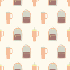 Back to School Vector Seamless Pattern with Cute Supplies and Stationery