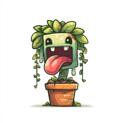 Funny Slime-Dripping Zombie Plant Character Illustration