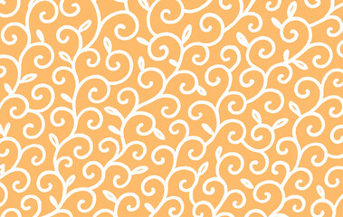 Cute White Karakusa Vine Pattern on Pastel Orange Background – Hand-Drawn Digital Art