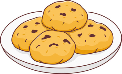 Illustration of Chocolate Chip Cookies on Plate