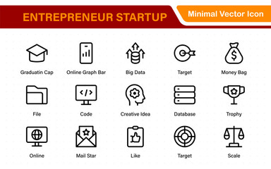 Entrepreneur Startup Icon Set. Minimal Thin Line Symbols for Digital Products, Finance, and Innovation. Editable Vector Icons for Designers.