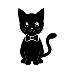 Cute Kitten Silhouette with Bowtie  