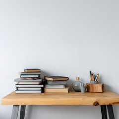 Study Desk with Books and Pencils,Minimalism ,Education