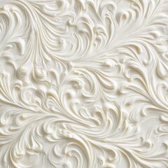 White Creamy Swirls Elegant Floral Pattern Texture, Frosting , Cream