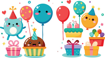 Cheerful birthday party elements for festive designs, invitations, and celebrations
