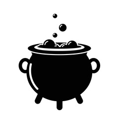 Black silhouette of a cauldron with bubbles rising