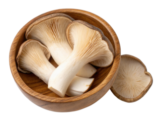 Fresh king oyster mushrooms arranged in wooden bowl create delightful presentation for culinary enthusiasts