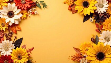 Obraz premium Vibrant floral arrangement with sunflowers and daisies bright yellow background decorative art studio setting close-up nature inspiration