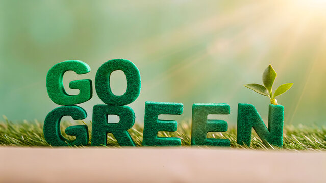 Go Green Message with Leaf and Grass  Eco Friendly Environmental Concept. - Powered by Adobe