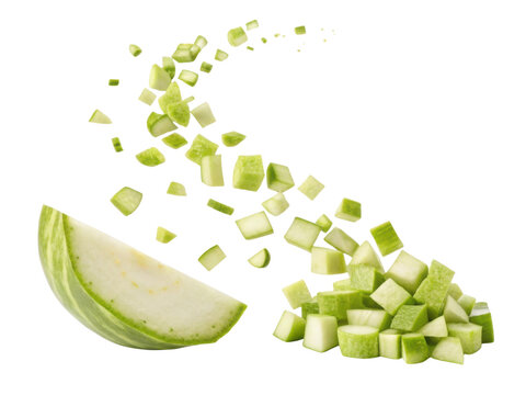 Fresh kohlrabi pieces are beautifully scattered, showcasing their vibrant green color and crisp texture, perfect for healthy dishes - Powered by Adobe