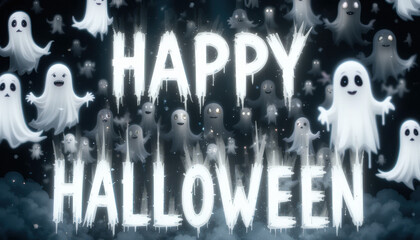 Celebratory ghostly gatherings halloween festivities digital artwork spooky atmosphere whimsical viewpoint fun concept