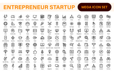 Entrepreneur Startup Icon Set. Minimal Thin Line Symbols for Digital Products, Finance, and Innovation. Editable Vector Icons for Designers.
