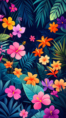 Vibrant Tropical Flowers with Lush Leaves.