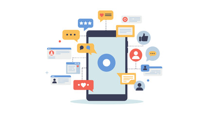 Social media engagement concept with chat bubbles and smartphone inter