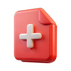 Obraz premium A red document icon with a white plus sign in the center isolated on transparent background