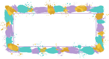 Fototapeta premium Colorful brush stroke frame with gold accents