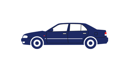 Fototapeta premium Sleek blue sedan side view on white background
