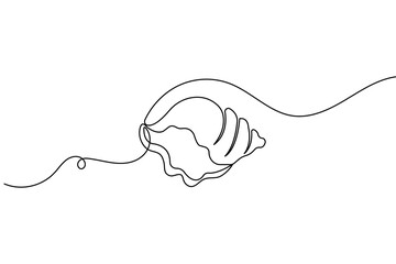 Fototapeta premium Minimalist seashell outline in continuous one line drawing and modern isolated vector style 