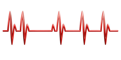 A glossy red electrocardiogram heartbeat line on a black background isolated on a transparent background