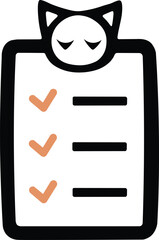 Cute cat checklist icon with sleeping mascot and orange checkmarks in minimal flat style