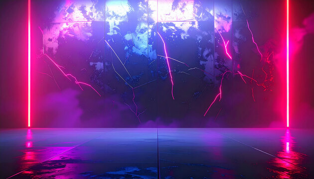 Neon Lit Abstract Background. Sci-Fi Room with Blue and Pink Neon Lights - Powered by Adobe