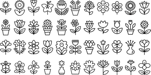 Obraz premium minimalist line icon flower collection set, vector illustration